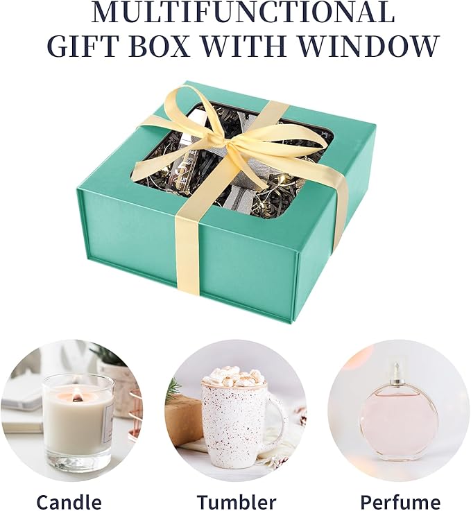 Light Green Gift Box with Window,7.5"x7.5"x3.1" Bridesmaid Boxe for Gifts Giving,Birthday Gift Boxes with Magnetic,Closure Lid Gifts Boxes for Presents,Cute Box,Luxury for Gift Packaging