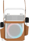 Karaoke Machine with 2 UHF Wireless Microphones with Leather Bag, IPX4 Waterproof Portable Bluetooth Speaker with Lights for Adults, Outdoor Karaoke Speaker Support Bluetooth/AUX/USB/PC (White)
