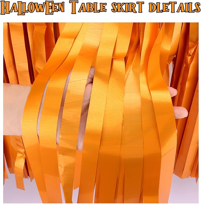 28x106 Inch Orange Sequin Tablecloth for Halloween Decorations, Metallic Tinsel Foil Fringe Table Skirt, Rectangle or Round Tables Decor, Table Cover, Skull Decorations for Halloween Party