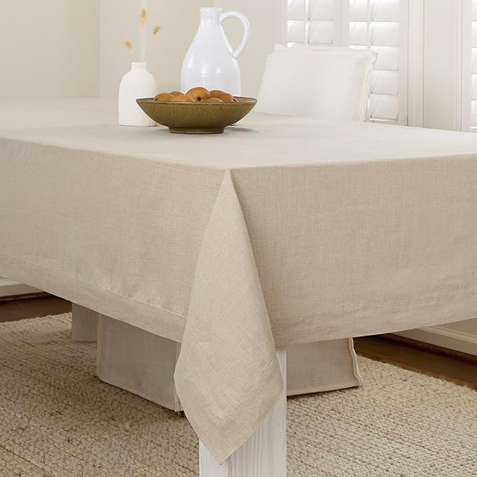 Solino Home Linen Natural Tablecloth 60 x 102 Inch - 100% Pure Linen Rectangular Tablecloth - Machine Washable Table Cloth for Fall, Autumn, Thanksgiving, Christmas, Holiday - Fete