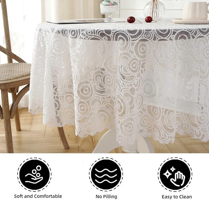 Jeloris Round Lace Tablecloth with Elegant Scalloped Bottom for Any Special Event Such as Wedding, Birthday Party, Baby Shower, Anniversary (60 inch, Style 7)