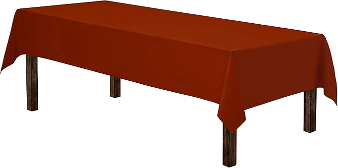 Gee Di Moda Rectangle Tablecloth - 60 x 126 Inch Burnt Orange - Heavy Duty, Washable Fabric - For 8 Ft Rectangular Table, Buffet, Dinner, Wedding & Baby Shower
