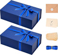 LIFELUM Navy Blue Gift Boxes 2 Pack 13.85 x 8.35 x 4.45 inch, Gift Box for Presents with Ribbon,Card,Shredded Paper Filler Magnetic Closure for Business, Father's Day, Holidays,Birthdays