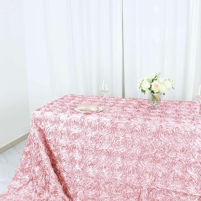 Efavormart 90"x156" Wholesale Rectangle Table Cover Blush Grandiose Rosette 3D Satin Tablecloth for Wedding Party Event Decoration
