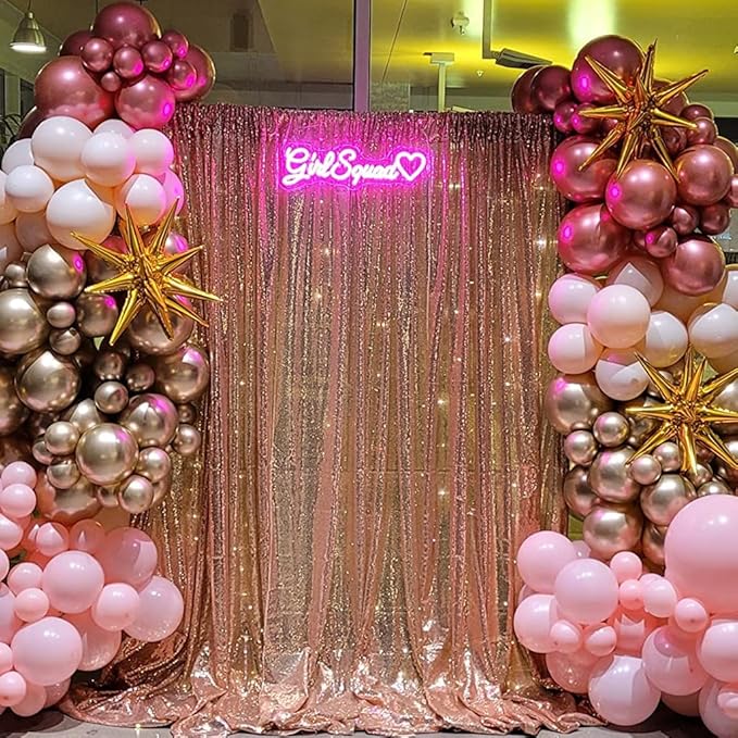 Poise3EHome 8FT x 8FT Rose Gold Sequin Backdrop Curtain Photography for Party Decoration, Rose Gold
