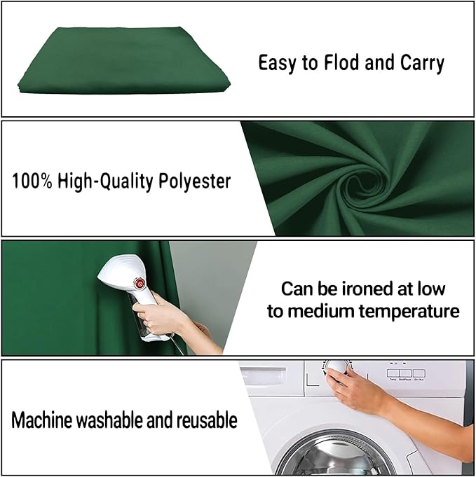 Dark Green Screen Backdrop 5x7FT Photography Green Background for Streaming Zoom, Photo Studio, Collapsible High Density Screen for Video Photography