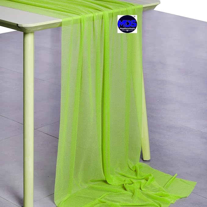 MDS Halloween Chiffon Table Runner - 20 Pack, 29 x 120 Inches, 10ft Each - Sheer Spooky Table Runners for Haunted House Parties, Trick-or-Treat Tables, Witchy Décor, Wedding & Events - Parrot Green