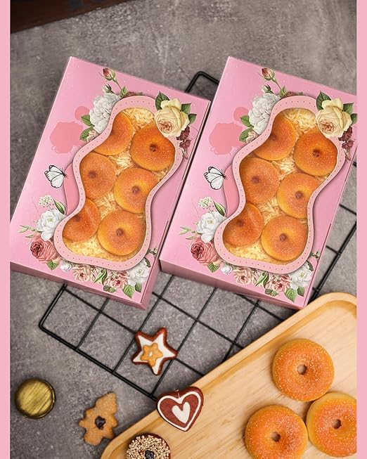 qiqee Mother's Day Auto-pop up Cookie Boxes with Window 24packs 12x8x2.5 Inch Bakery Box Pastry Box for Mother''s Day