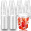 12oz Disposable Stemless Glasses With Strawless Sip Lids,PET Disposable Drinking Cups,Clear Plastic Wine Glasses for Parties Birthday,Wedding,Meeting,Christmas Party Supplies. (100, Transparent)