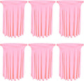 6 Pack Round Cocktail Tablecloth 32"x 43" Spandex Cocktail Table Skirt, Washable Stretch Fitted Table Covers for High Top Bar, Wedding, Party, Events (Pink)