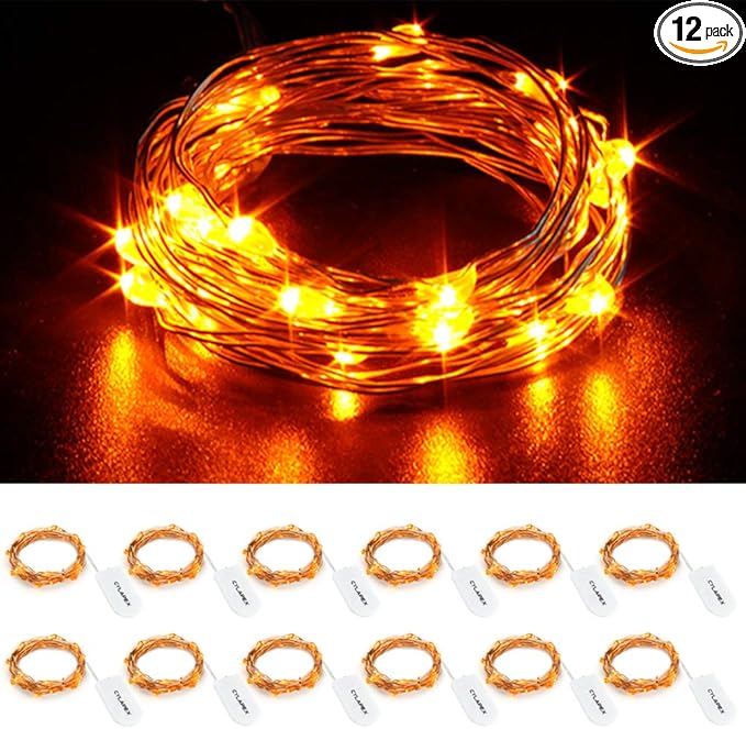 CYLAPEX 12 Pack Orange Fairy Lights String Battery Operated Fairy Lights Starry String Lights on 3.3ft/1m Silvery Copper Wire Lights for Hallowen Christmas Decoration Costume Wedding Party