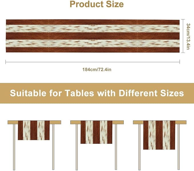 Cow Patchwork Print Table Runner, Brown Country Farm Animal Fur Skin Farm Safari Wildlife Pattern Table Runner for Dinner Dinning Home Kitchen Living Room Party Holidays Setting, 13x70 Inch