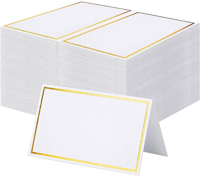 120Pcs Premium Place Cards, Small Table Cards with Gold Foil Border, 2" x 3.5" Tent Cards, Escort Cards, Name Cards, Wedding Place Cards for Wedding, Table, Dinner Parties, Seating Cards