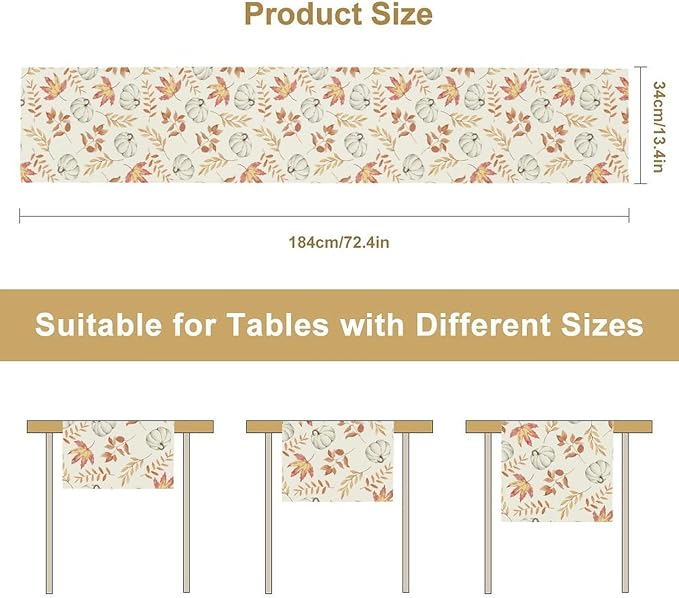 Pumpkin Leaves Table Runner,Seasonal Autumn Thanksgiving Kitchen Dining Table Decoration for Home Party Decor 13x90 Inch