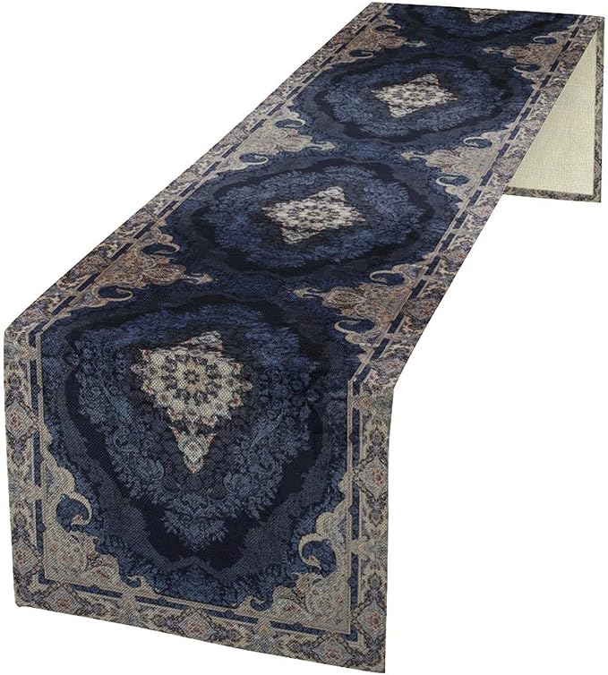 Vintage Boho Floral Table Runner, Rustic Country Farmhouse Dark Blue Grey Retro Flower Pattern for Home Kitchen Table Decor Dining Coffee Room Party Decor 13x108in
