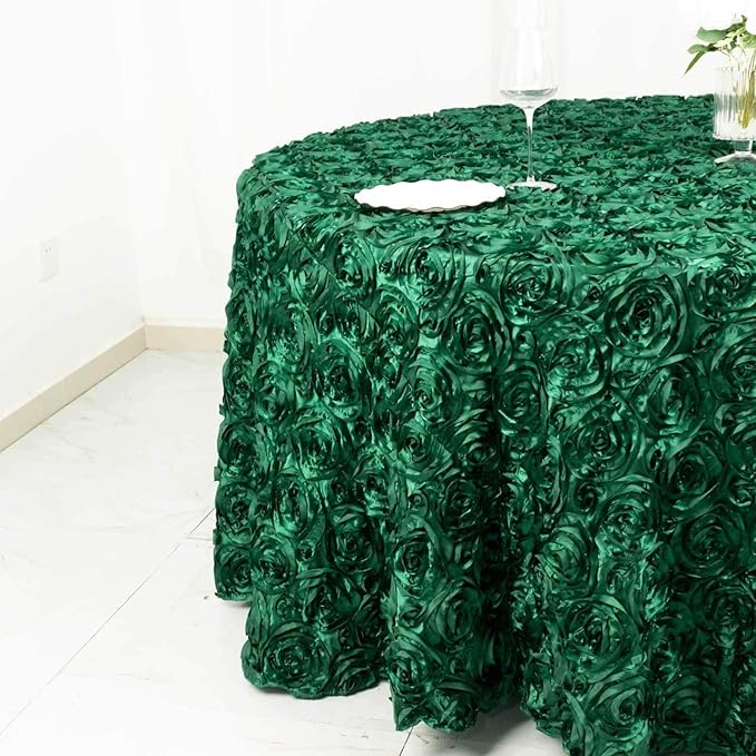 Efavormart 120" Hunter Emerald Green Grandiose 3D Rosette Satin Round Tablecloth for Wedding Party Event Decoration