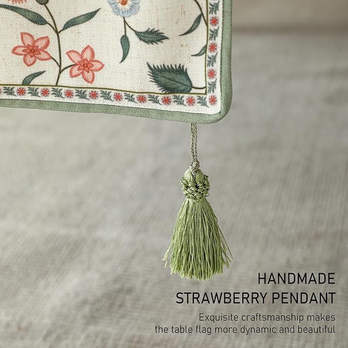 ISAENNE Designer Chinoiserie Elegant Linen Floral Table Runner 102 Inches Long,White Wrinkle Resistant Table Runners for Dining Tables,Thanksgiving,Kitchen Tables,Christmas,12"*102"-Daffy A