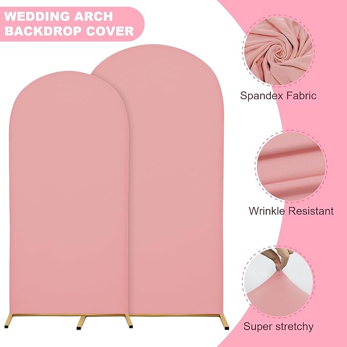 6.6FT Wedding Arch Covers Arch Backdrop Cover Arch Stand Covers Set Arch Cover Spandex Fabric Stretchy Backdrop for Wedding Birthday Party Decoration Baby Shower (Light Pink)