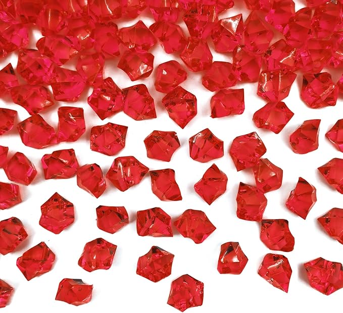 Vase Fillers,150 pcs 16 * 22 mm Red Fake Crushed Ice Cubes, Red Plastic Artificial Acrylic Rocks Acrylic Decor