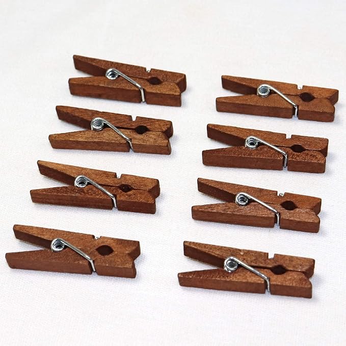 Mini Natural Wooden Clothespins with Jute Twine, 100pcs, 1.4 Inch Photo Paper Peg Pin Craft Clips with 320ft Natural Twine for Scrapbooking, Arts & Crafts, Hanging Photos (Rustic Brown)