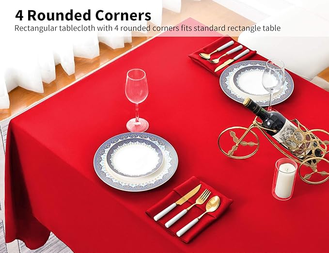 Surmente Red Tablecloth 90 x 132-inch Rectangular Polyester Table Cloth for Weddings, Banquets, or Restaurants