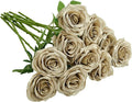 Artificial Rose 10pcs Open Flower Bouquet Faux Rose Stems for Wedding Arrangement, Bridal Bouquet, Centerpiece, Fake Faux Silk Flowers (Sand)