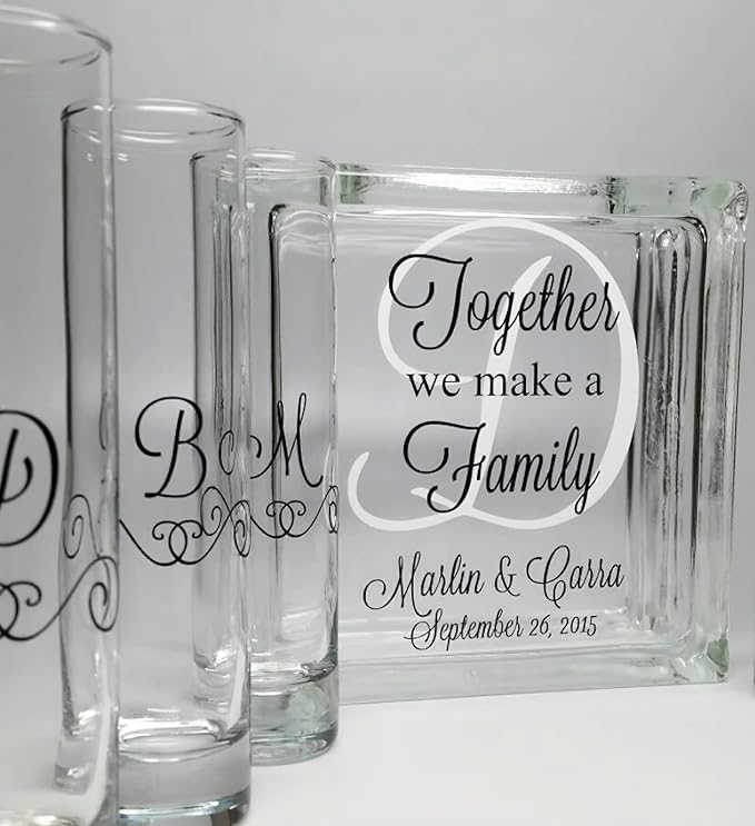 Glass Personalized Blended Family Sand Ceremony Set - Printed w Ink - Unity Sand Set for Weddings w LID, Sand - Together We Make a Family Sand Ceremony Kit for Wedding - Unity Candle Alternative