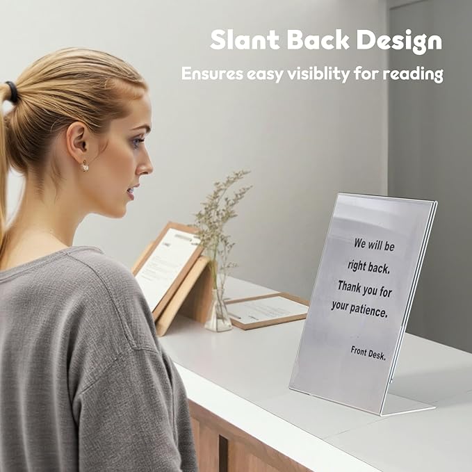 NIUBEE Acrylic Sign Holder 8.5 x 11 Inches Slanted Back, Clear Plastic Sign Holder Paper Display Table Stand for Office, Store, Restaurant (30 Pack)