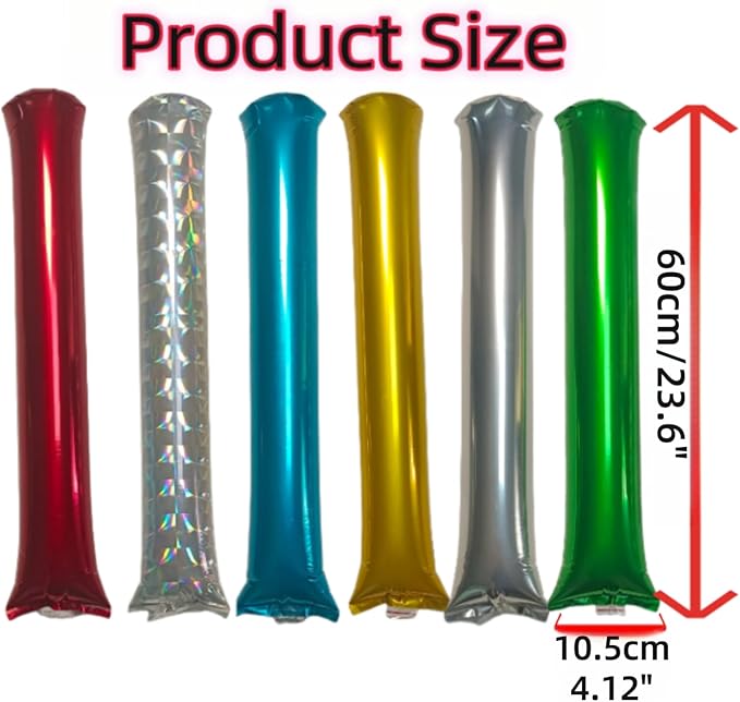48pcs Round Head Boom Sticks Thunder Sticks Cheering Sticks Team Spirit Plastic Cheerleading Spirit Stick Clapper Inflatable Noise Maker Sports Supply (Metallic red)