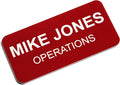 Custom Engraved Name Tag Badges – Personalized Identification with Pin or Magnetic Backing, 1.5 Inches x 3 Inches, Red/White