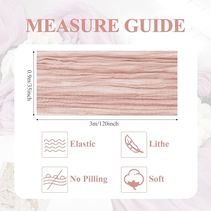 Asee'm 12pcs Cheesecloth Table Runner 120 Inches Dusty Pink Boho Gauze Cheese Cloth Runner 10FT Rustic Sheer Table Runners for Summer Wedding Baby Shower Holiday Party Decoration
