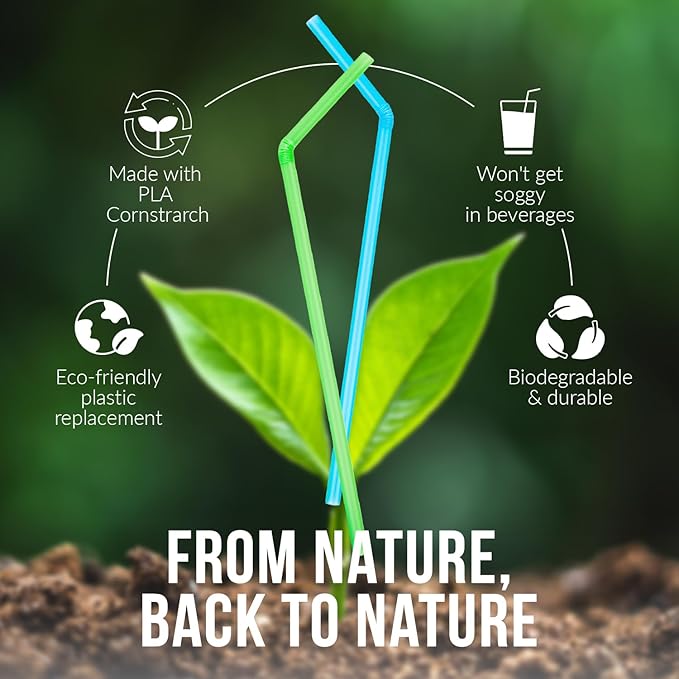 Weemium Compostable Straws Disposable 300 Pack | 100% Plant-Based Plastic-free, Disposable and Biodegradable | Flexible Colorful Drinking Straws are Best Alternative to Plastic