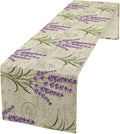 Floral Lavender Table Runner,Vintage Rustic Country Romantic Purple Flower Pattern Print Burlap for Hotel Indoors Outdoor Dining Room Kitchen Home Decor, 13x108in