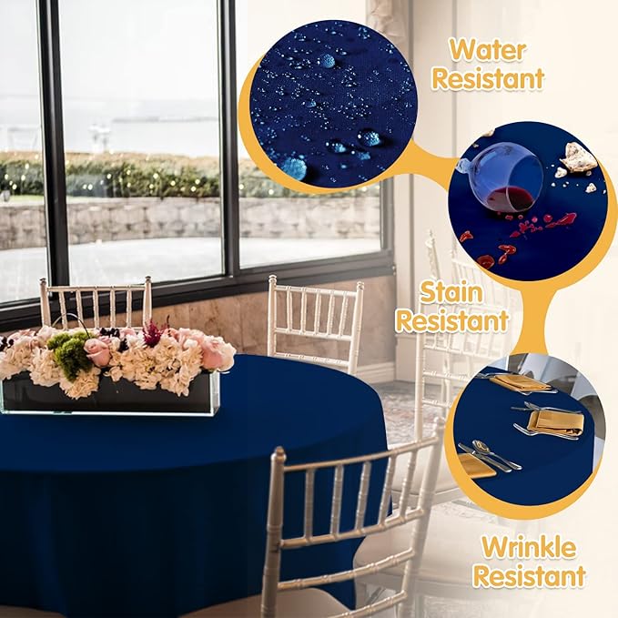 BRILLMAX 6 Pack Navy Blue Round Tablecloths 90 Inch - Circle Bulk Linen Polyester Fabric Washable Table Cloth Cover for Wedding Reception Banquet Birthday Party Buffet Restaurant