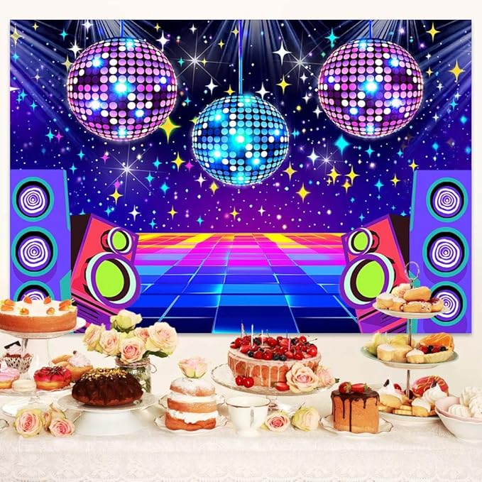 Dance Party Backdrop Retro 70s 80s 90s Theme Glitter Stage Dance Ball Background Disco Party Decoration DJ Photography Backdrop Banner for Birthday Party Prom Portrait Photo Shoot 20X10Ft,Multi2
