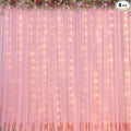 Sheer Backdrop Curtains with Lights String for Weddings Baby Showers, 20x8ft Sheer Tulle Photo Backdrop Curtains for Birthday Party Photography Background Decoration, Pink