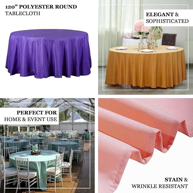 Efavormart Round Tablecloth, 120 Inch Stain & Wrinkle Resistant Washable Table Cloth, Decorative Polyester Fabric Table Cover for Banquet, Wedding, Dining - Wine