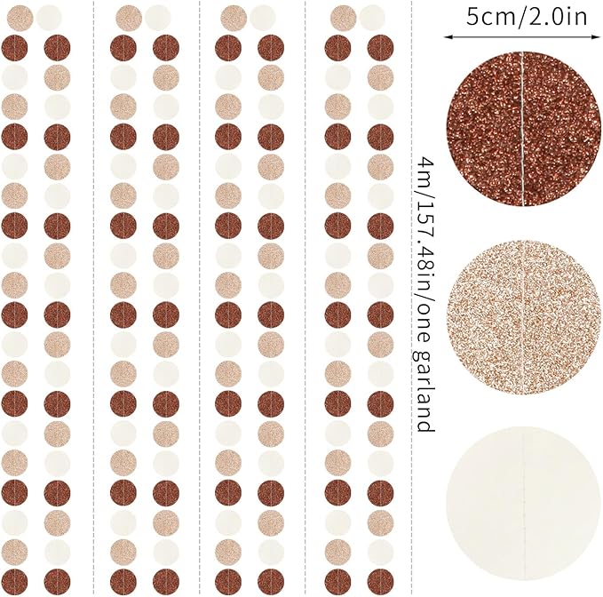 Boho Brown Champagne-Gold Party-Decorations Streamers-Garland - 52ft Fall Rustic Birthday Hanging Paper Banner,Autumn Baby Bridal Showe Neutral Wedding Bachelorette Decor Hugfond
