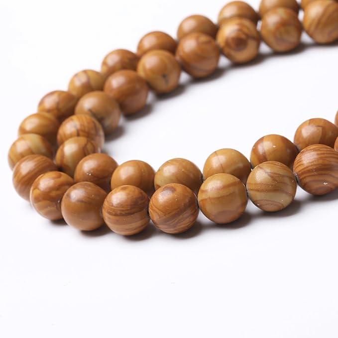 Yellow Woodgrain 10mm Stone Beads for Jewelry Making DIY Craft Gemstone Beads Kit (10mm, 35pcs) Smooth Healing Crystal Beads for Bracelets, Necklaces, Home Decor