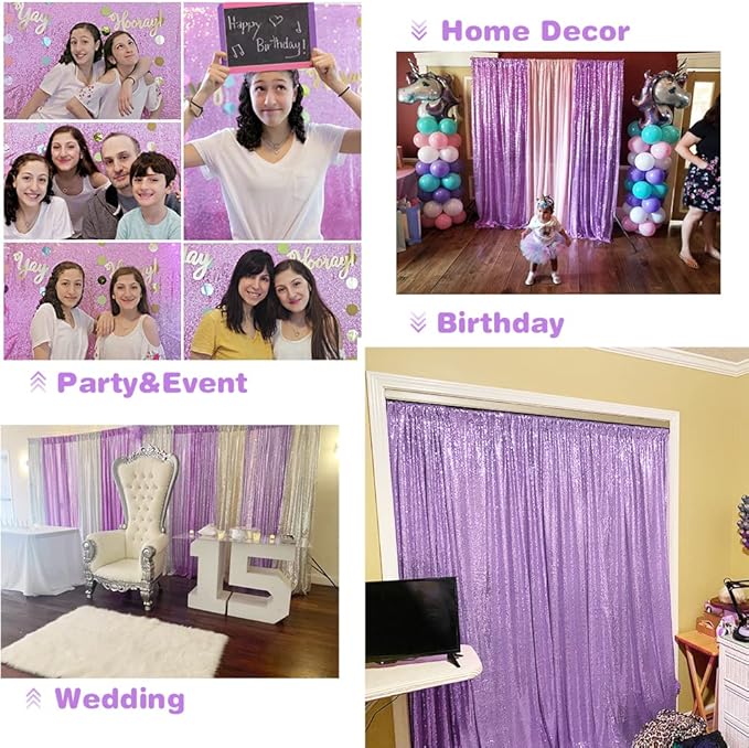 Eternal Beauty Lavender Sequin Backdrop, 4x7 Ft Glitter Background Curtains for Shimmer Photography Party Wedding Birthday Back Drop Decor