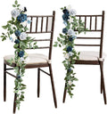 Ling's Moment 10pcs Wedding Chair Decorations Aisle Floral Swag Artificial Pew Flowers Hanging Garland Dusty Blue & Navy for Ceremony Reception Church Rose Floral Faux Arrangement Party Outdoor Decor