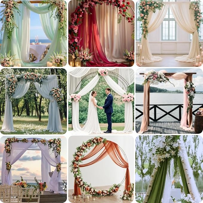 Champagne 2 Panels Wedding Arch Draping Fabric 29" x 20Ft Sheer Drapes Outdoor Curtain for Wedding Party Baby Bridal Shower Arch Ceiling Backdrop Decor