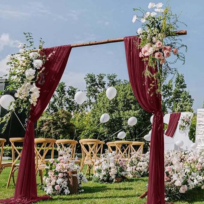 Burgundy Wedding Arch Draping Fabric 2 Panels 29" x 20 FT Red Drapes for Backdrop Sheer Curtains Wedding Drapes for Romantic Bridal Baby Shower Ceremony Birthday Party Fall Outdoor Events