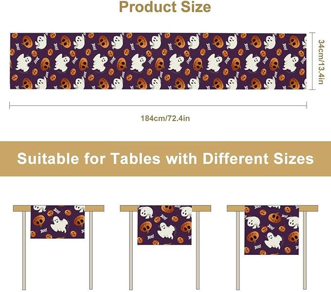 Halloween Table Runner,Ghost Pumpkin Halloween Table Runner for Kitchen Dining Table Decoration Home Party Decor 13x70 Inch
