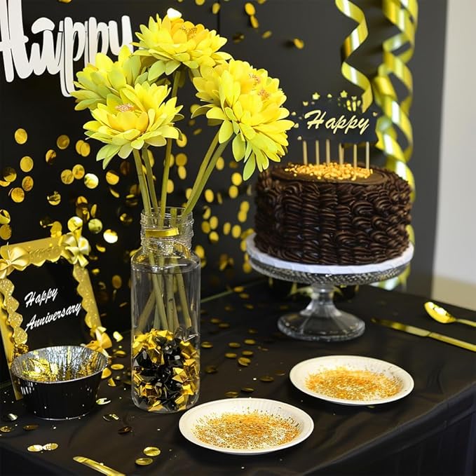 HappyFiller Fall Halloween Decoration Fake Ice Rocks Acrylic Nuggets Gems Stones Pirate Jewels for Wedding Centerpieces Vase Fillers,Graduation Party Table Scatters,Home Accents,Gold Black,14 OZ