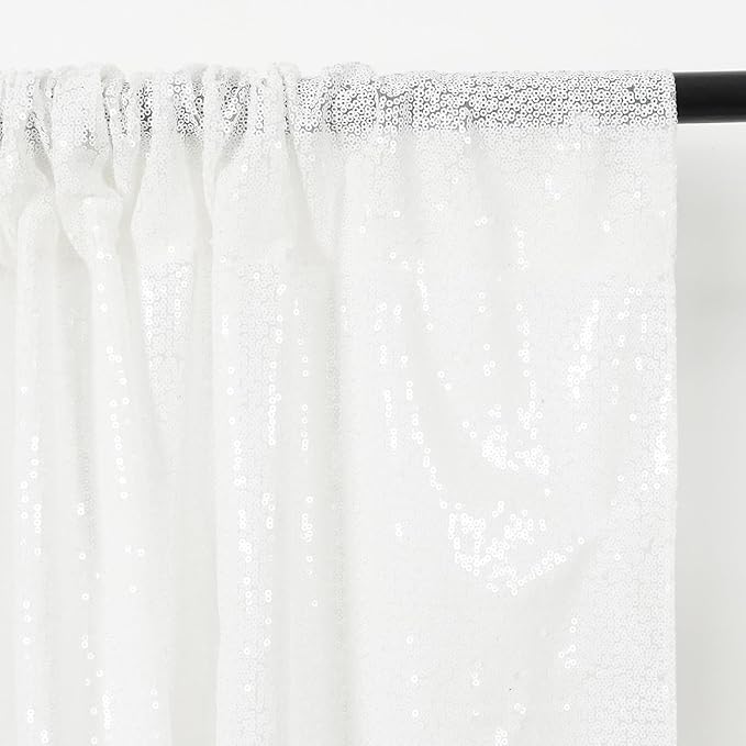 Eternal Beauty White Sequin Backdrop, 8x8 Ft Glitter Background Curtains for Christmas Shimmer Photography Party Wedding Birthday Back Drop Decor
