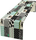 Cute Cow Print Table Runner,Farm Animals Honeycomb Plaid Stripes Cowhide Pattern Tablecloth Burlap for Hotel Indoors Outdoor Dining Room Kitchen Table Decor, 13x70in