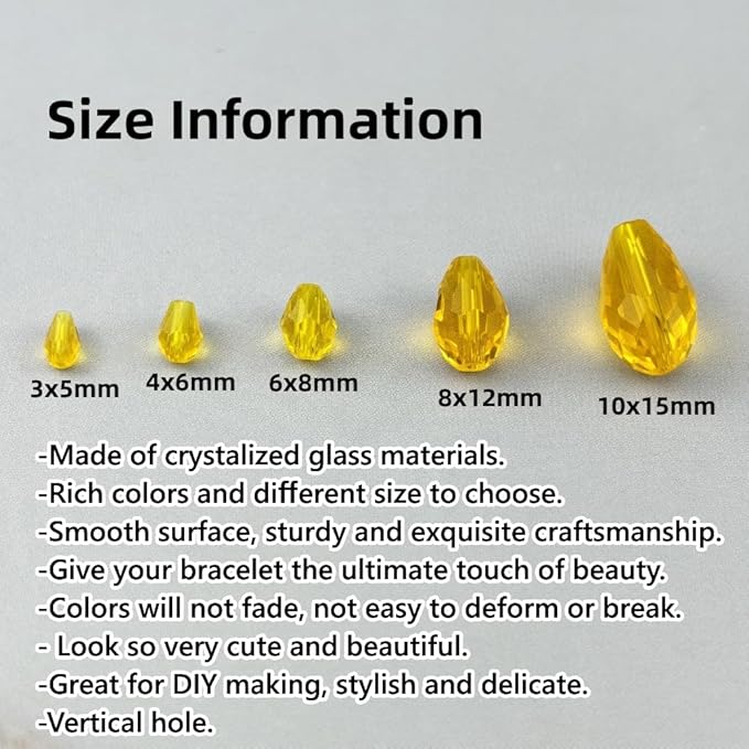 50pcs 10x15mm Teardrop Crystal Glass Beads for Jewelry Making, Faceted Vertical Hole Teardrop Glass Spacer Beads for Wind Chimes Bracelet Earring Necklace DIY Craft(Gold Yellow)