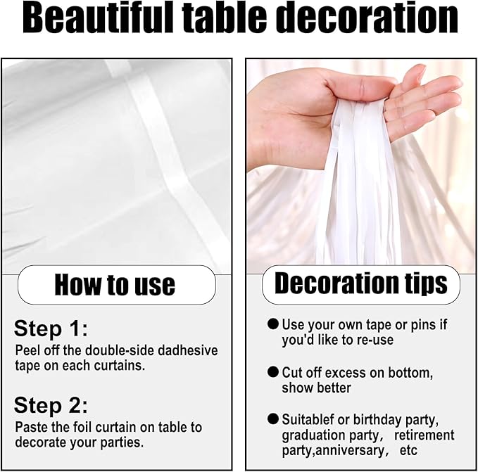 3 Pack 29 x108 Inch Macaron White Foil Fringe Table Skirts Metallic Banner for Tinsel Streamer Garland Backdrop for Parade Floats Wedding Thanksgiving Birthday Christmas New Year Party Decoration
