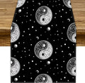 Mystical Celestial Table Runner, Vintage Bohemian Black Yin Yang Symbol Moon Stars Print Table Runner for Office Kitchen Dining Wedding Party Home Coffee Table, 13x70inch